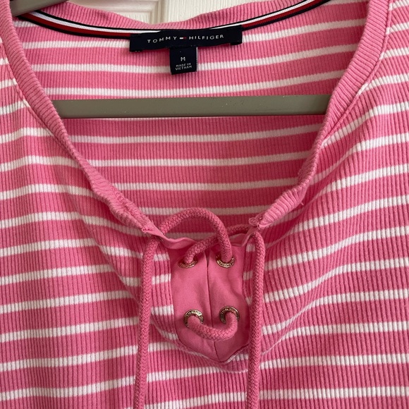 Tommy Hilfiger Womens Pink & White top with drawstring - Picture 3 of 4
